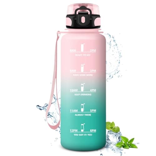 Gourde KollyKolla Enfant 500ml Étanche Réutilisable pour Maternelle École Sport Campings avec Marqueur de Temps Filtre S — 50oz-1500ml | Rose + Cyan