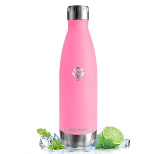Vikastar Gourde Isotherme 500ml Sans BPA, Gourde Inox Anti-Fuites pour Enfants et Adultes, Sport, École, Gym – Bouteille — Rose