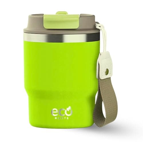 Evergreen ECOROOTS - Tasse Café Isotherme | Couvercle Antifuite | Acier Inoxydable | Sans BPA | Thermo Café Voyage | Tas — Vert Fluo
