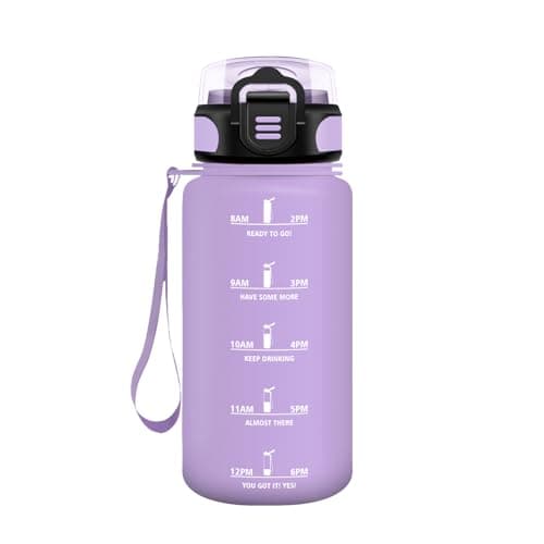 HoneyHolly Gourde Paille 500ml Sans BPA Étanche Bouteille de Motivation avec Marqueur de Temps pour Gym Ecole Sport Cycl — Violet Clair