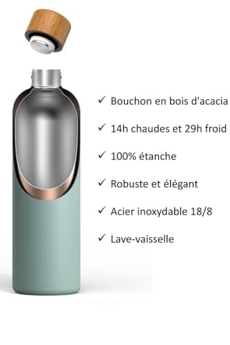 T&N Bouteille Isotherme 1L en Acier Inoxydable Étanche pour Boissons Gazeuses, Conserve le Froid 29h et la Chaleur 14h,