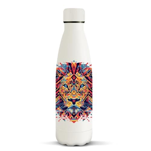 HoneyHolly Gourde Isotherme Acier Inoxydable 18/8, 24h Froid & 12h Chaud, Bouteille Étanche pour Sport, Camping & École, — Tête de Lion - Blanche