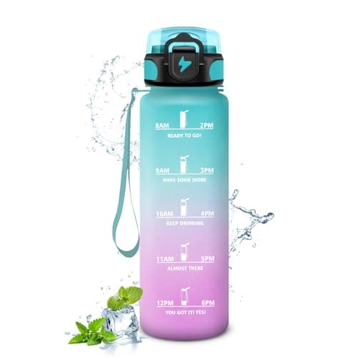 Gourde Enfant 500ml, Marqueur de Temps, Bouteille d'Eau pour Enfant et Sportifs, l'école et le Bureau  
Gourde Enfant 50 — 32oz-1000ml | Paille | Vert + Rose Clair
