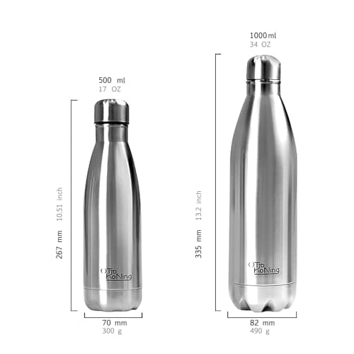 Otto Koning Gourde isotherme 500 ml - Bouteille d'eau isotherme conserve les boissons froides pendant 24 heures et chaud