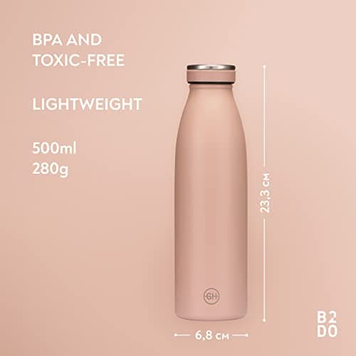Bouteille isotherme B2DO GH Sable Cubain 500ml | Gourde réutilisable INOX à double paroi sous vide | Isotherme sans BPA