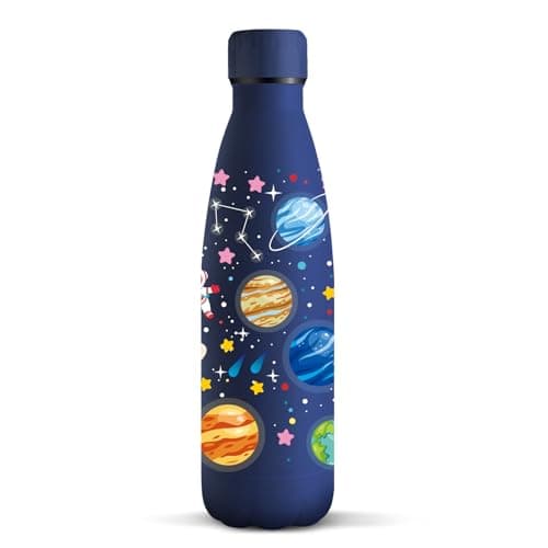 HoneyHolly Gourde Isotherme Acier Inoxydable 18/8, 24h Froid & 12h Chaud, Bouteille Étanche pour Sport, Camping & École, — Astéroïde - Bleu Foncé