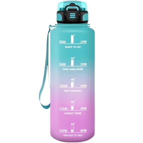 HoneyHolly Gourde Paille 500ml Sans BPA Étanche Bouteille de Motivation avec Marqueur de Temps pour Gym Ecole Sport Cycl — Vert & Poudre-1,5 L