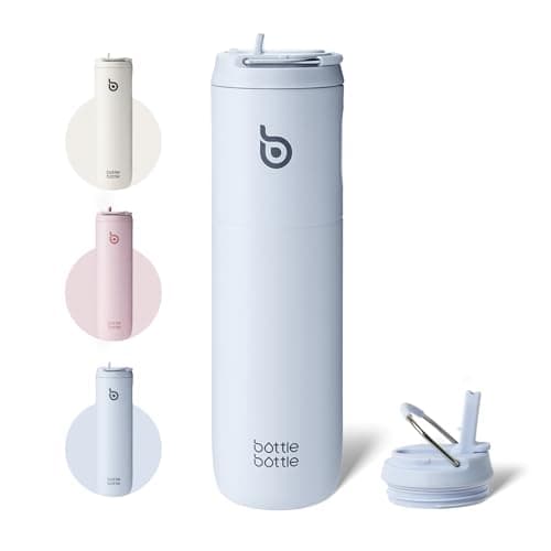Bouteille d'eau isotherme en acier inoxydable pour sport et voyage - Rose clair, 710 ml,anti-fuite, sans BPA — Bleu Ciel