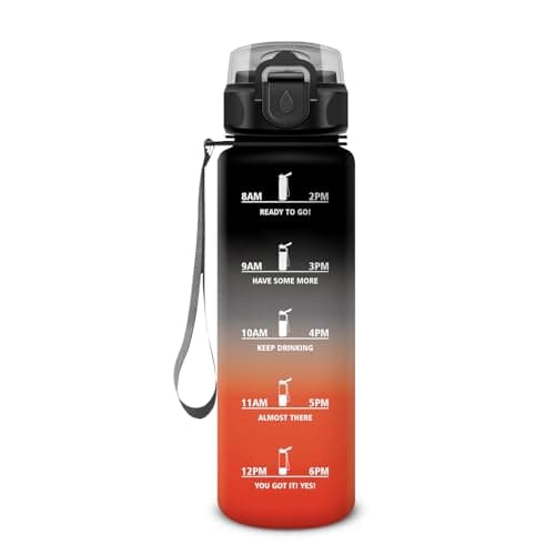 Gourde Sport 500ml pour Enfant et Adulte | Étanche | Motivante | Idéale pour Randonnée, Sport et Yoga | Bouteille Reutil — 32oz-1000ml | Paille | Noir + Rouge