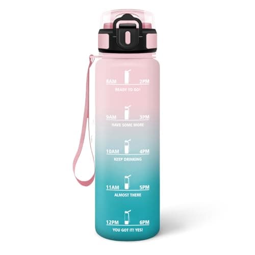 HoneyHolly Bouteille d'Eau Gourde Paille 500ml sans BPA & Étanches pour Gym & Plein Air avec Marqueur de Temps — Rose & Cyan - 1000 Ml