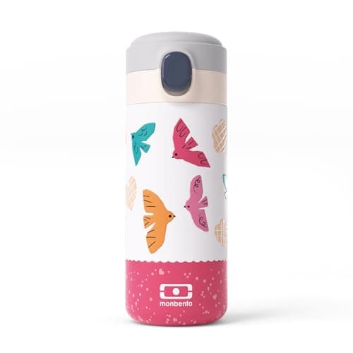 MONBENTO Gourde Isotherme - Garde au Chaud/Froid jusqu'à 12h - Petite Gourde Hermétique pour Enfant et Adulte - Vert  
M — Rose Birds