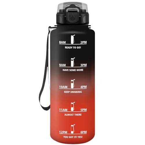 HoneyHolly Gourde Paille 500ml Sans BPA Étanche Bouteille de Motivation avec Marqueur de Temps pour Gym Ecole Sport Cycl — Noir & Rouge - 1.5l