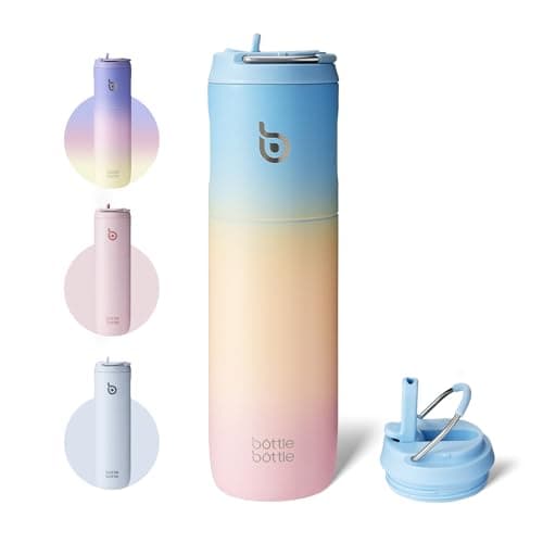Bouteille d'eau isotherme en acier inoxydable pour sport et voyage - Rose clair, 710 ml,anti-fuite, sans BPA — Bleu, Jaune, Rose