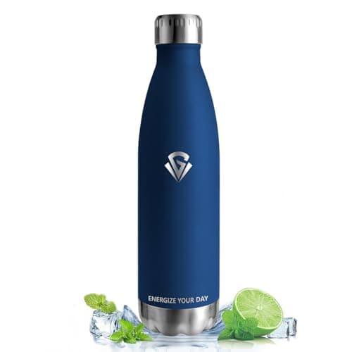 Vikastar Gourde Isotherme 500ml Sans BPA, Gourde Inox Anti-Fuites pour Enfants et Adultes, Sport, École, Gym – Bouteille — Bleu Foncé