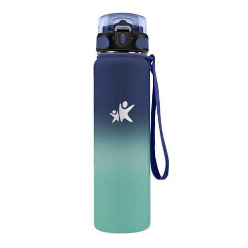 Gourde Isotherme KollyKolla 500ml pour Enfant | Étanche, Reutilisable sans BPA, pour l'école et le Bureau | Fitness — 1l丨bleu Foncé + Lac Vert