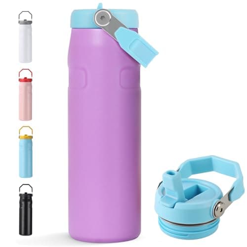 Gourde Isotherme Inox Sans BPA à Double Paroi Noir pour Adultes, Sport et Bureau Anti-Fuite Grande Capacité 720ml — Violet