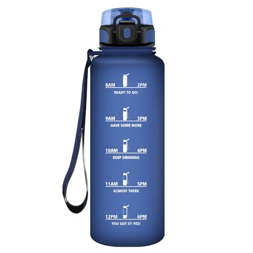 Gourde KollyKolla Enfant 500ml Étanche Réutilisable pour Maternelle École Sport Campings avec Marqueur de Temps Filtre S — 50oz-1500ml | Mat Marine Bleu