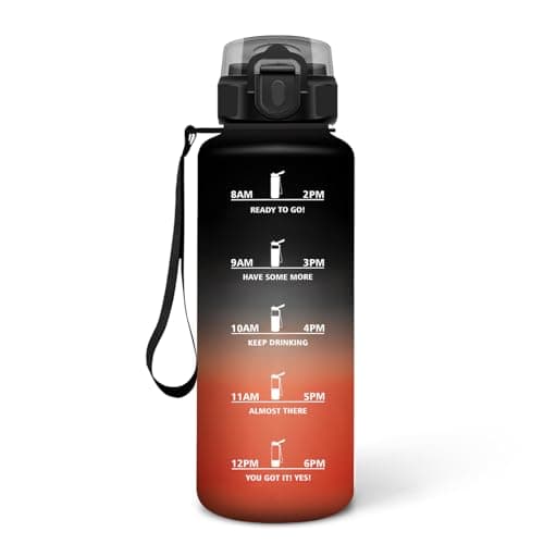 HoneyHolly Bouteille d'Eau Gourde Paille 500ml sans BPA & Étanches pour Gym & Plein Air avec Marqueur de Temps — Noir & Rouge - 1500 Ml