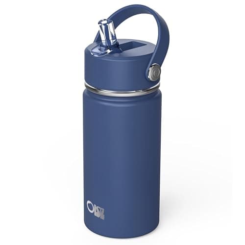Gourde Isotherme Enfant avec Paille en Acier Inoxydable Sans BPA Garde le Froid 24 heures 420ml Gourde pour Enfants — Bleu Marine