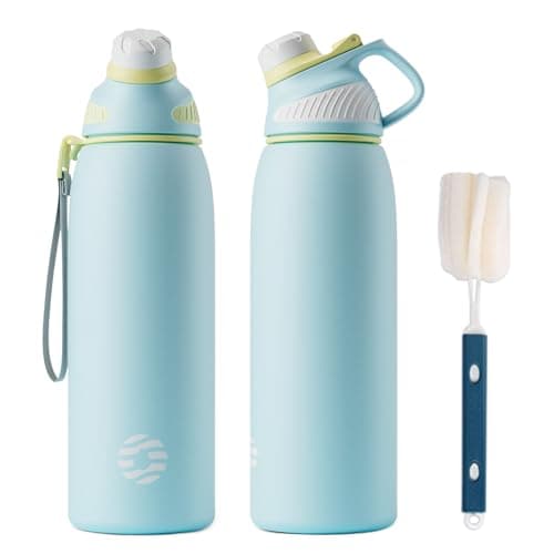 Bouteille Isotherme FJBottle Gourde 1L en Inox - Idéale pour Adultes au Sport, Gym et Voyage - Étanche sans BPA, Cover M — Bleu Ciel