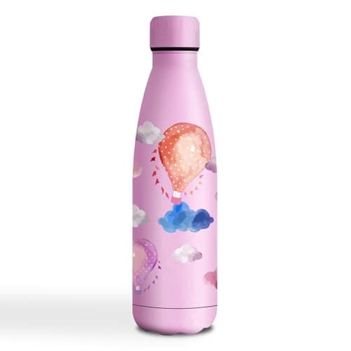 Gourde Inoxydable KollyKolla Isotherme 500ml Impression 3D Sans BPA Reutilisable Enfant Adulte Sport Bureau — 500ml Montgolfière