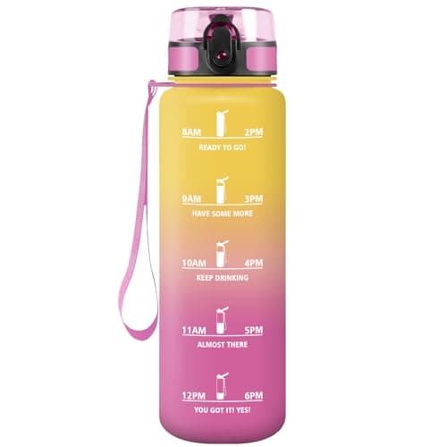 Gourde HoneyHolly Sport 500ml, Filtrante et Temps Marcateur, Idéale pour Sport, Fitness et Yoga, Sans BPA, 500ml — Jaune & Rose-1l
