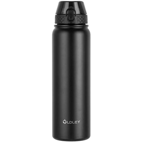 Gourde Oldley en Acier Inoxydable 1L Thermostique et Étanche - Idéale pour Vélo et Camping - Maintient le Boisson Frais — Noir