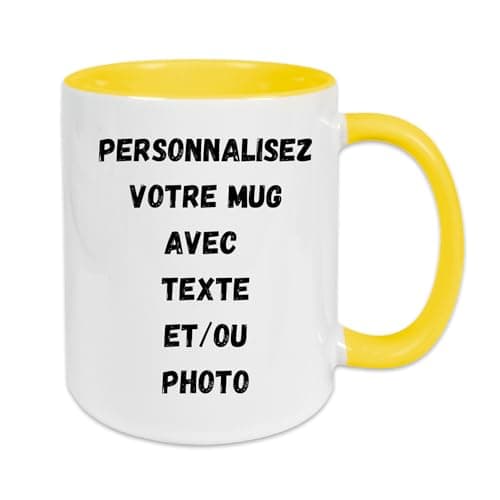 Fapadjo Mug Personnalisable Photo Texte, Tasse Café Prénom, Cadeau Anniversaire et Naissance, Souvenir Collegen — Jaune Clair