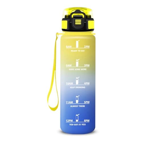 Gourde Enfant 500ml Anti Fuite pour École et Sports with Motivation Slogan | Facile à Nettoyer, Ideale pour Camping et V — Jaune-bleu