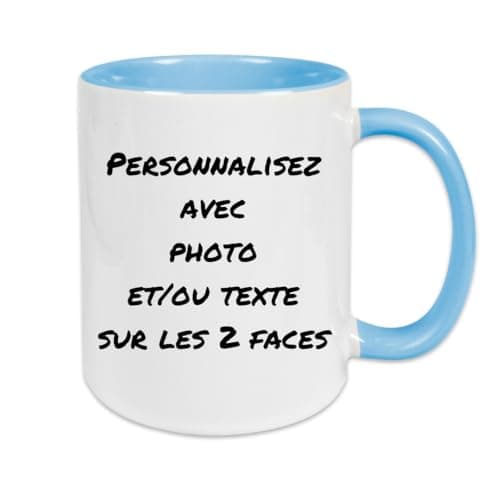 Fapadjo Mug Personnalisable Photo Texte, Tasse Café Prénom, Cadeau Anniversaire et Naissance, Souvenir Collegen — Bleu Clair