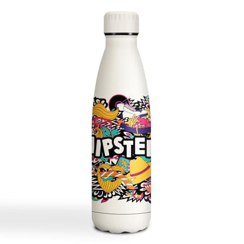 Gourde Inoxydable KollyKolla Isotherme 500ml Impression 3D Sans BPA Reutilisable Enfant Adulte Sport Bureau — 500ml Hipster