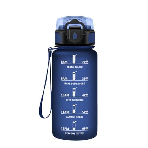 Gourde Sport 500ml pour Enfant et Adulte | Étanche | Motivante | Idéale pour Randonnée, Sport et Yoga | Bouteille Reutil — 17oz-500ml | Paille | Mat Marine Bleu