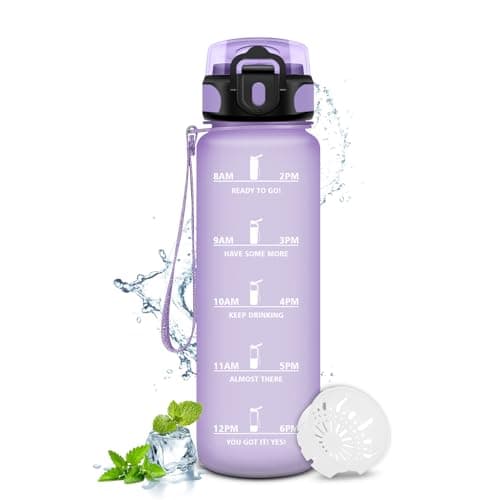 Gourde KollyKolla Enfant 500ml Étanche Réutilisable pour Maternelle École Sport Campings avec Marqueur de Temps Filtre S — 17oz-500ml | Mat Violet Clair