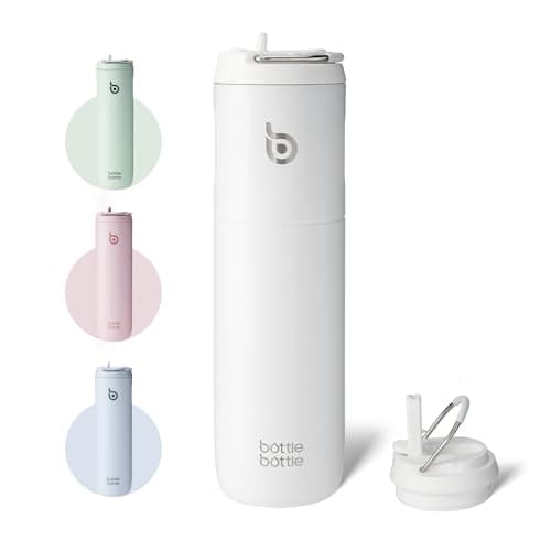 Bouteille d'eau isotherme en acier inoxydable pour sport et voyage - Rose clair, 710 ml,anti-fuite, sans BPA — Blanc
