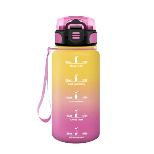 HoneyHolly Gourde Paille 500ml Sans BPA Étanche Bouteille de Motivation avec Marqueur de Temps pour Gym Ecole Sport Cycl — Jaune-rose