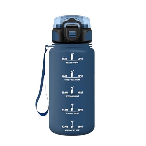 HoneyHolly Gourde Paille 500ml Sans BPA Étanche Bouteille de Motivation avec Marqueur de Temps pour Gym Ecole Sport Cycl — Bleu Marine