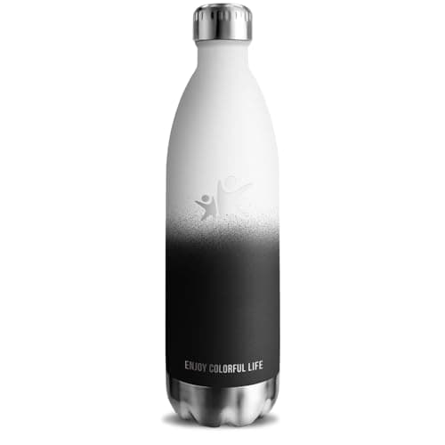 Thermos Gourde Inox 500ml Sans BPA 24h Froid & 12h Chaud Reutilisable Anti Fuite Bouteille d'Eau pour École Bureau Voyag — Blanc-noir