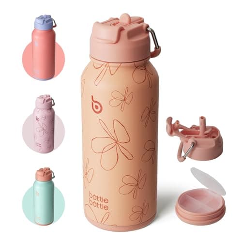 Isotherme BOTTLE BOTTLE Gourde 900 ml Pilulier Sport en acier inoxydable Fleur jaune Randonnée Été Extérieur