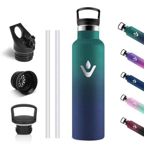 Vikastar Gourde Isotherme BPA-Free 500ml Anti-Fuite pour Enfants, Bouteille Étanche Froid/Chaud pour Sport, École et Cyc — Vert Foncé et Bleu Foncé