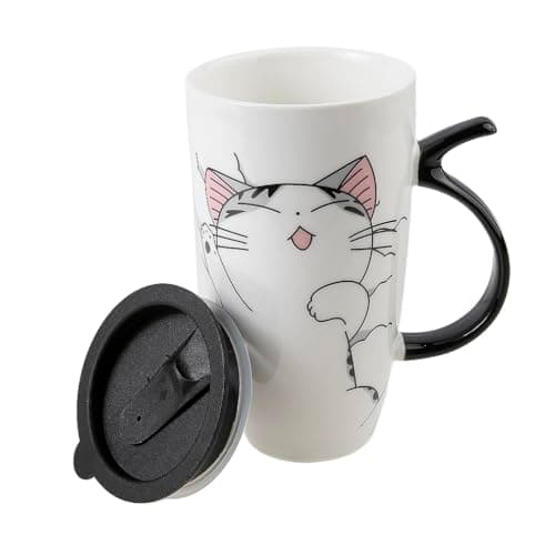 Mug Chat Kawaii Lachineuse 600ml Blanc Isotherme cadeau Japanese — Blanc