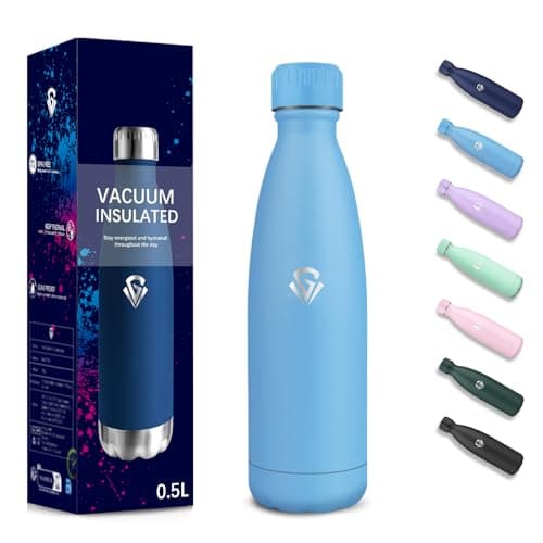 Gourde 500 ml Sans BPA pour École et Voyage - Isolation Isotherme Double Paroi - Acier Inoxydable 304 Rose - Isothermie — Bleu Ciel-500ml