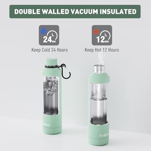Exllena Gourde Isotherme 1l - Acier Inoxydable sans BPA - Étanche 100% - Idéal pour le Sport et le Voyage - Menthe