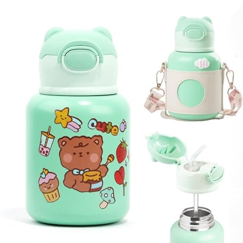 Gourde Enfant Isotherme 500ml Sans BPA - Anti-Fuite - Verrouillage Sécurisé - Vaisselle pour École et Sport (Violet) — Vert