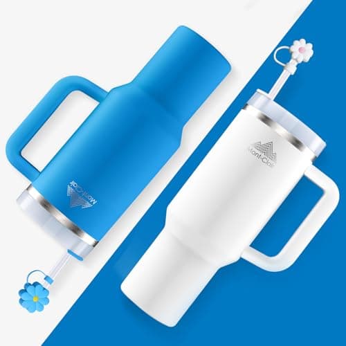 Mont-Clair Tumbler 40oz Gourde Isotherme 1200ml - 10h Chaud / 48h Froid - Bleu - avec Paille et Poignée