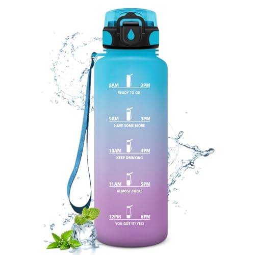 Gourde Sport 500ml pour Enfant et Adulte | Étanche | Motivante | Idéale pour Randonnée, Sport et Yoga | Bouteille Reutil — 50oz-1500ml | Paille | Bleu + Lilas