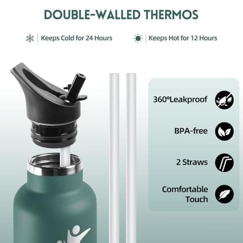 Motswedi Gourde Isotherme 1l, Réutilisable sans BPA, Thermos pour Randonnée, Bureau & Outdoor, 18/8 Acier Inoxydable, Ve