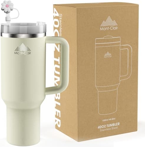 Mont-Clair Tumbler 1200ml - Gourde Isotherme 40oz avec Paille & Couvercle Poignée - 10h Chaud / 48h Froid - Mug pour Boi