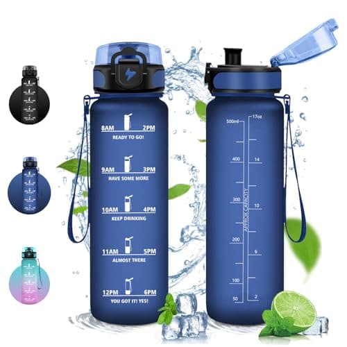 Vikaster Gourde Sport Mat Rose Clair - 500 ML Bouteille d'Eau Sans BPA Étanche & Réutilisable avec Filtre & Marqueur de — Yl-bleu Foncé-500