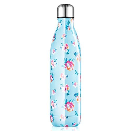 Lalafancy Bouteille d'eau en Acier Inoxydable Sans BPA pour Outdoor & Travail - Thermos Double Paroi 24h Froid & 12h Cha — Fleurs Bleu-750ml