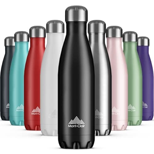 Mont-Clair Gourde isotherme sans BPA 500ml - 24h froid & 12h chaud, Bouteille d'eau inox durable - Noir